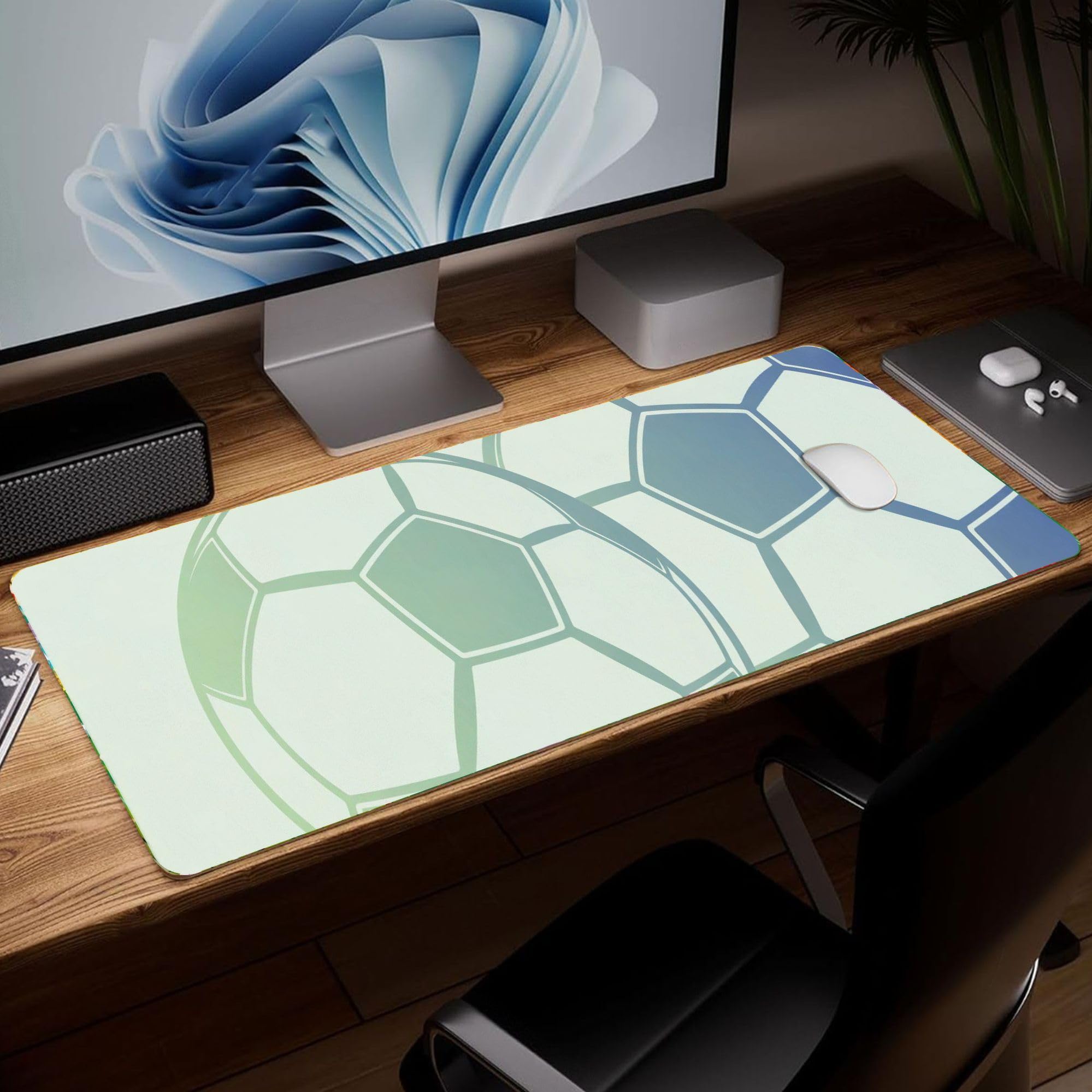 Leather Soccer Desk Pad, Colorful Art Mouse Pad Large Computer Keyboard Gaming M