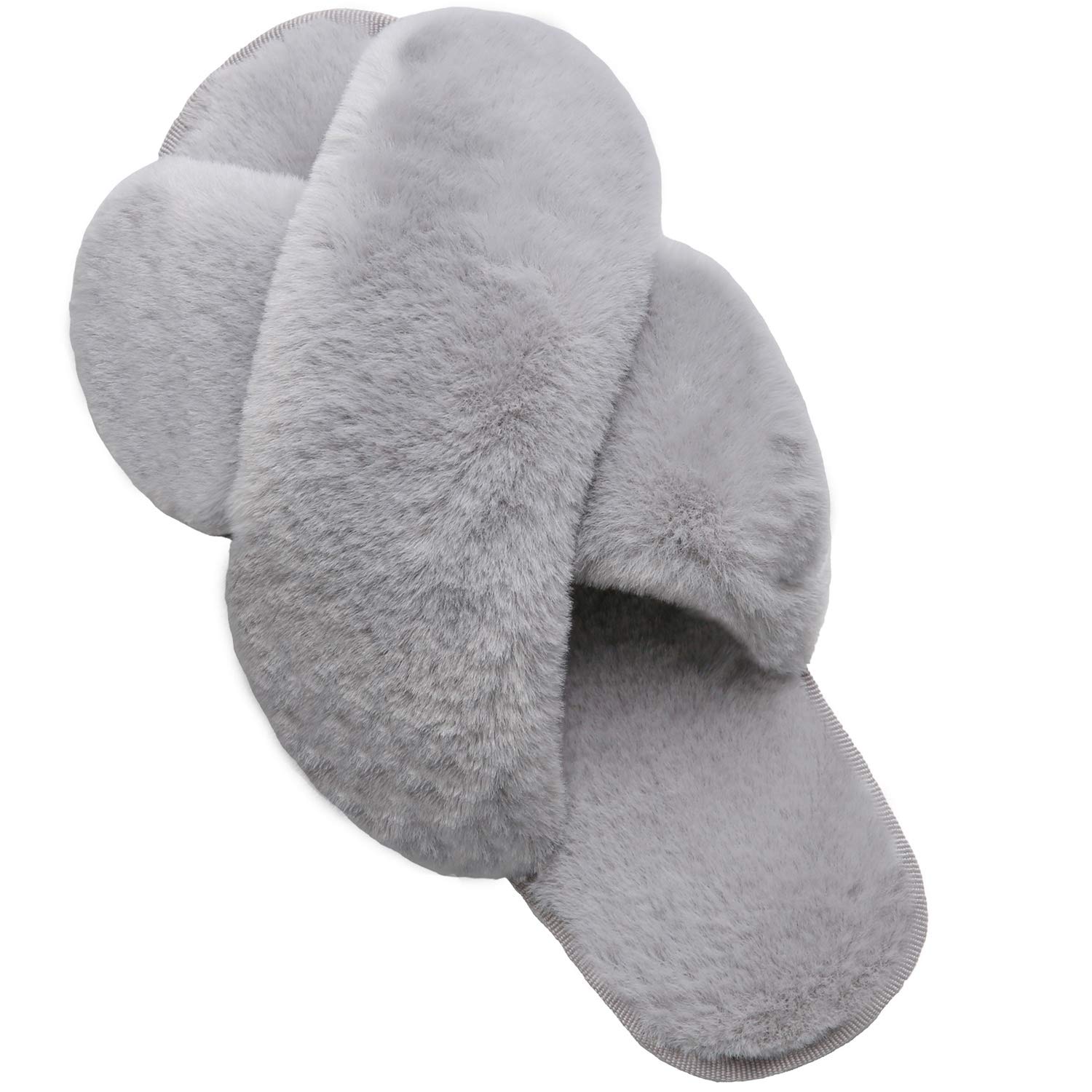 LZLER Women’s Cross Band Slippers, Soft Plush Fleece Lightweight Non Slip Open T