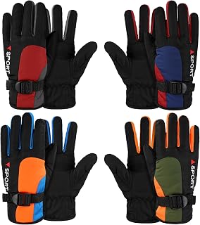 4 Pairs Kids Winter Gloves Waterproof Snow Ski Gloves Warm Unisex Camouflage Gloves for Cold Weather Girls Boys Children