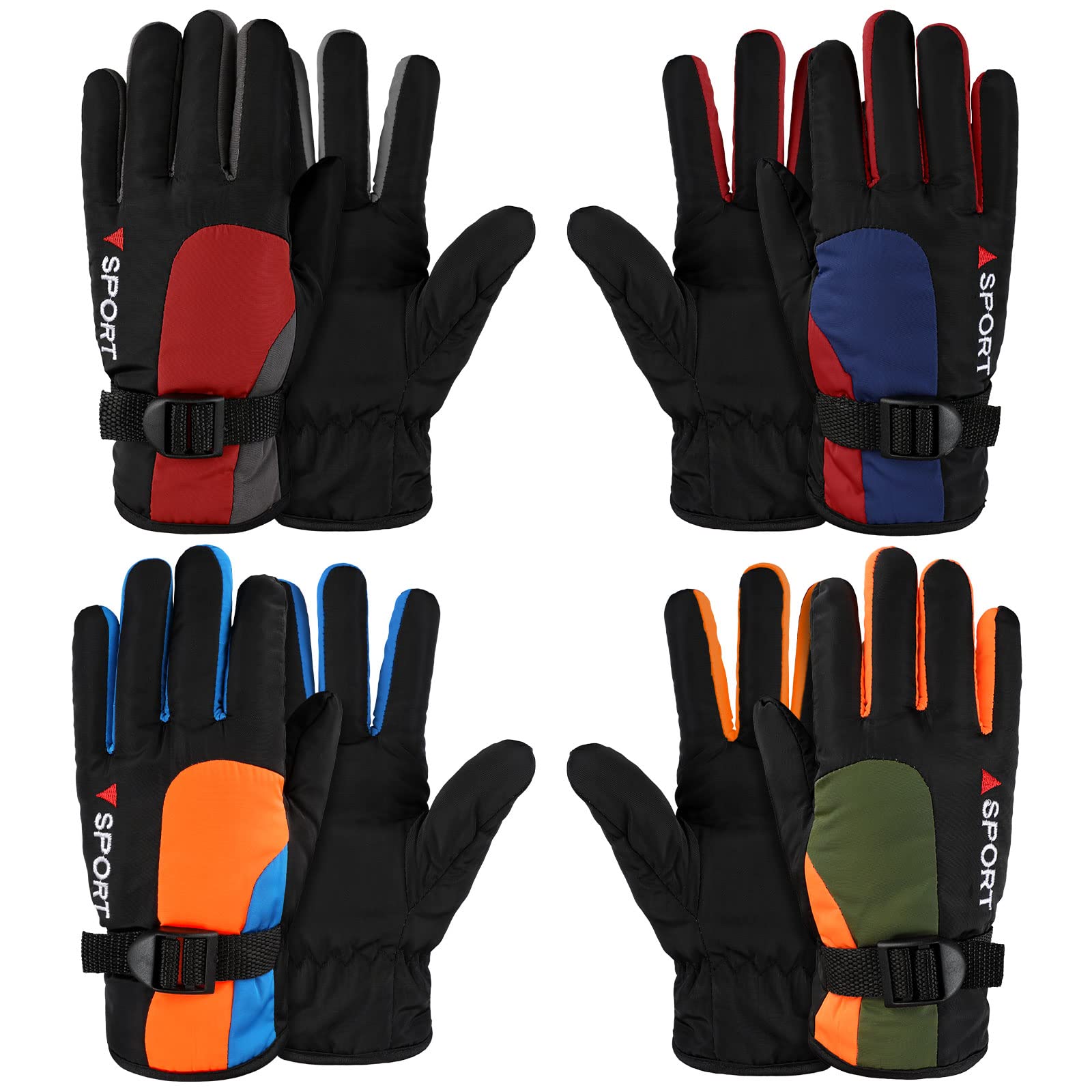 4 Pairs Kids Winter Gloves Waterproof Snow Ski Gloves Warm Unisex Camouflage Glo