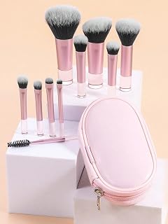 9 Pcs Mini Brown Makeup Brushes Set with Black Case Soft Foundation Blush Eyeshadow Portable Travel Makeup Tool Kit