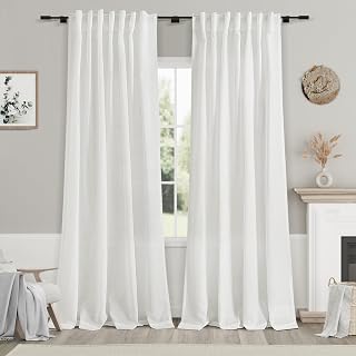 Nanspring Off White Linen Curtain Panels 84" Long Back Tab Light Filtering Sheer Curtain Panels for Modern Coastal Decor Gauze, Set of 2