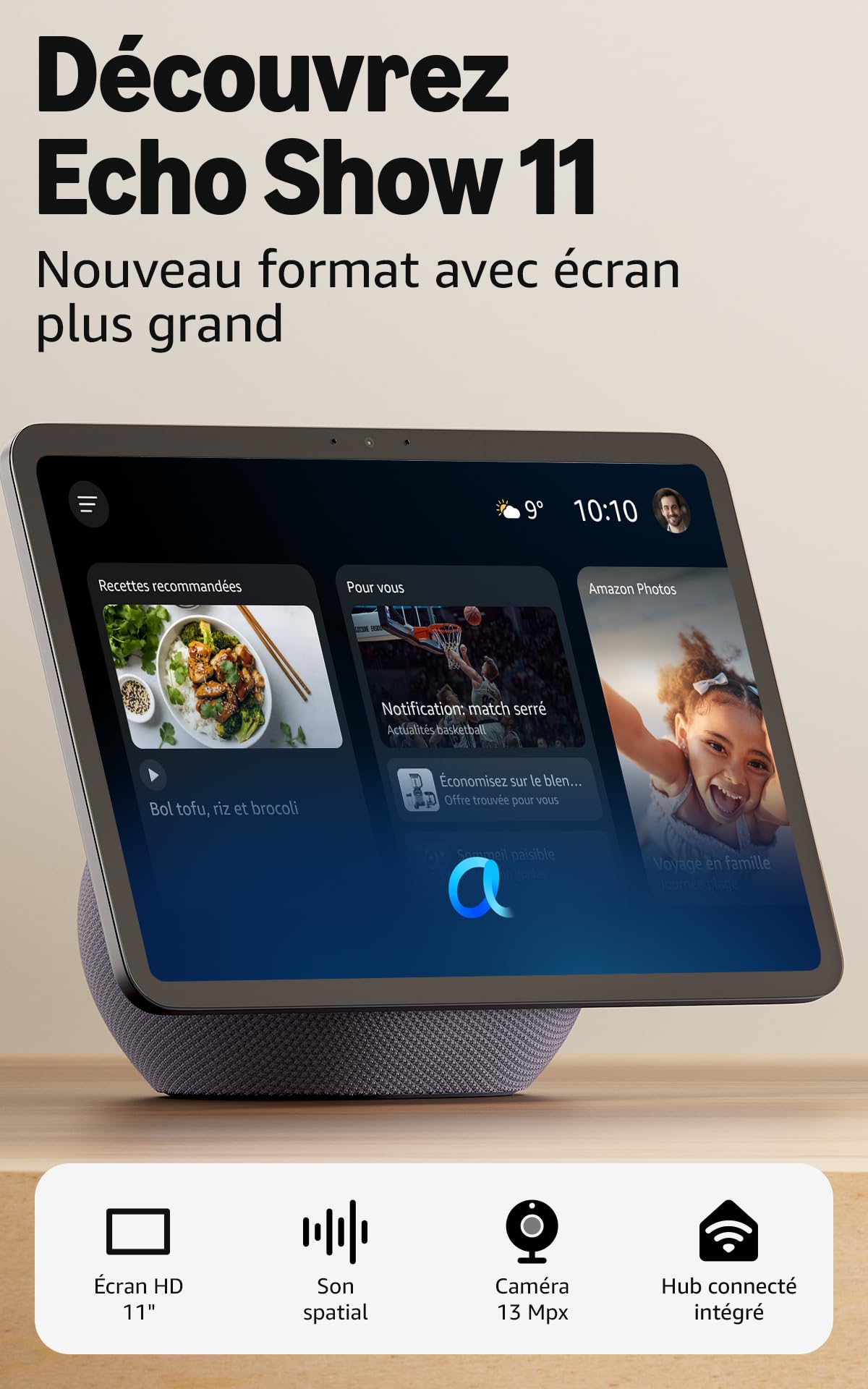 Amazon Echo Show 11, Vibrant Full-HD 11" display with more viewing area, spatial