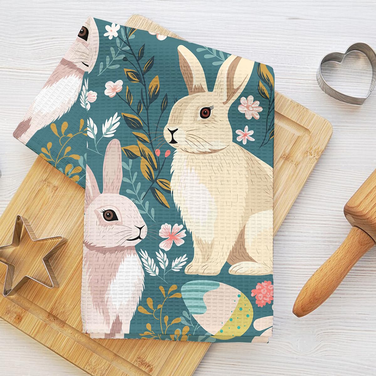 Cute Bunny Kitchen Towel, Floral Rabbit Dish Towel for Kitchen, Bunny Gift High 