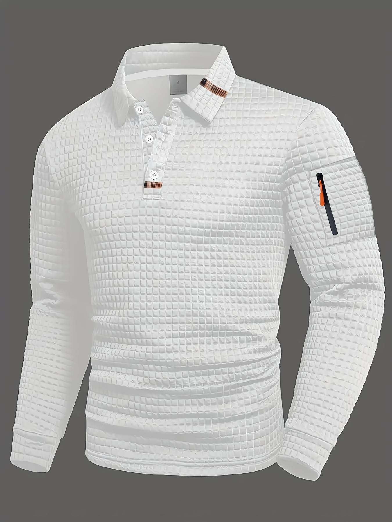Men's long sleeve polo shirt with zipper pocket, casual button down golf top and