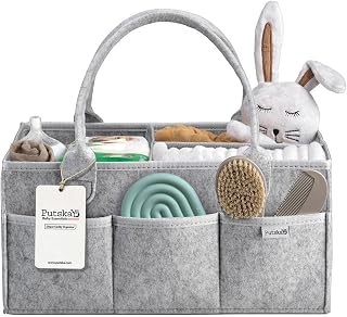 PUTSKA Nursery Storage Basket - Baby Nappy Caddy Organizer for Nappy Station, Newborn Essentials, Baby Shower Gifts and Registry Must-Haves for Boy or Girl