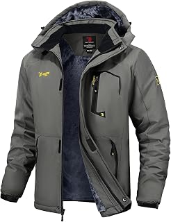TBMPOY Giacche da sci invernali impermeabili da uomo in pile spesso foderato con cappuccio Utility freddo caldo lavoro all'aperto ghiaccio