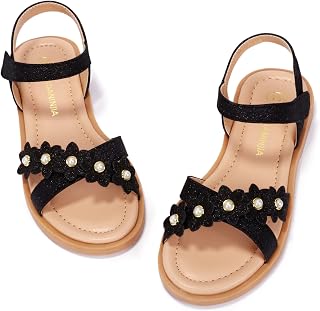 PANDANINJIA Elva Girls Summer Sandals Open Toe Cute Flat Dress Sandals Cross Strap Summer Shoes for Little Big Kid
