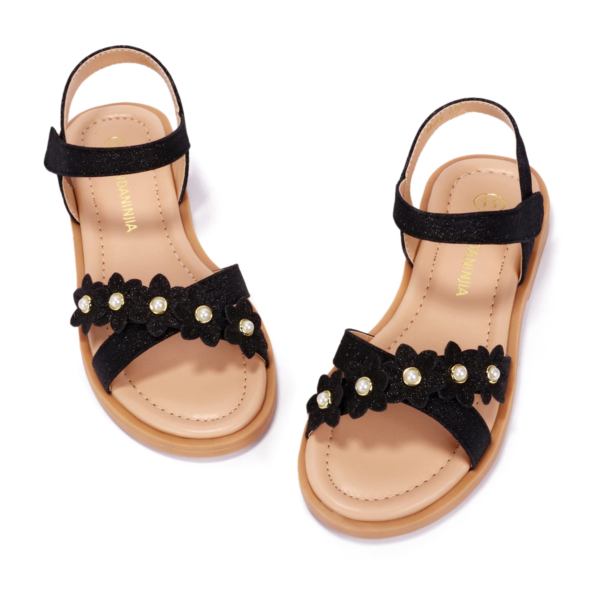 PANDANINJIA Elva Girls Summer Sandals Open Toe Cute Flat Dress Sandals Cross Str