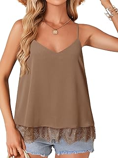 LYANER Women's Chiffon Lace Trim Sexy Cami Shirts