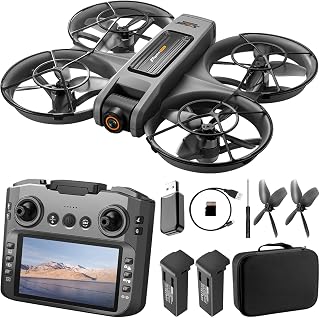 Drone with UHD Camera, Drone with Screen on Controller for Beginners, Remote Control Quadcopter with 2 Batteries, One Key Start, Easy to Fly, Altitude Hold, 3D Flips, Carrying Case （Gray）