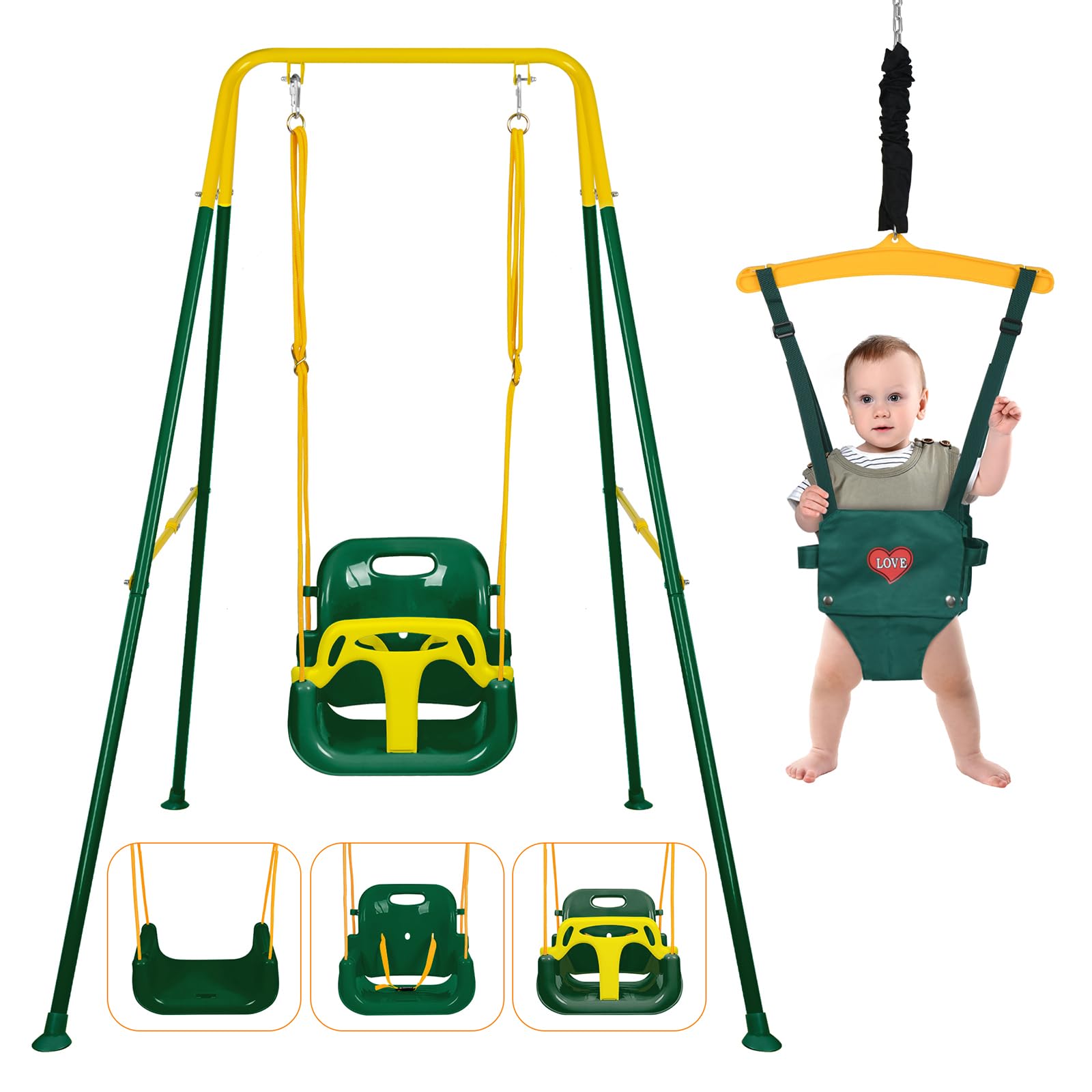 4 in 1 Toddler Swing Set & Baby Jumper, Heavy Duty Kids Swing with Bouncer | Bab