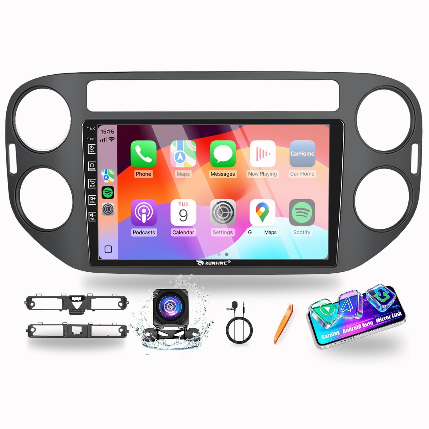 for VW Tiguan 2007-2016 Car CarPlay Android Auto Navigation Stereo GPS Radio Rev