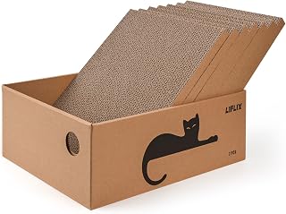 LIFLIX 7PCS Reversible Cat Scratching Pads with Box, Cat Scratch Boxes for Indoor Cats，Extra Large Cardboard Scratcher with Catnips，42 x 32 x 15 CM