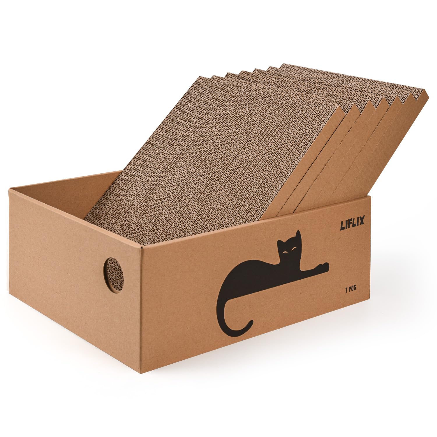 LIFLIX 7PCS Reversible Cat Scratching Pads with Box, Cat Scratch Boxes for Indoo