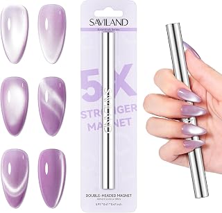 SAVILAND 5X Strong Cat Eye Magnet Dual-Ended Nail Magnet Stick | Neodymium Cat Eye Gel Nail Polish Magnet, Ergonomic Magnetic Nail Wand, 3D Cateye Nails, Cat-Eye Effect for Nail Art