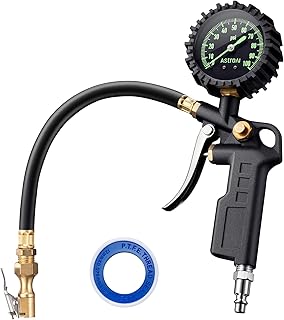 AstroAI Tire Pressure Gauge with Inflator, 100 PSI-ANSI B40.1 Accurate | Large 2.5" Easy Read Glow Dial, Heavy Duty Air Chuck and Compressor Accessories with Rubber Hose and Quick Connect Coupler