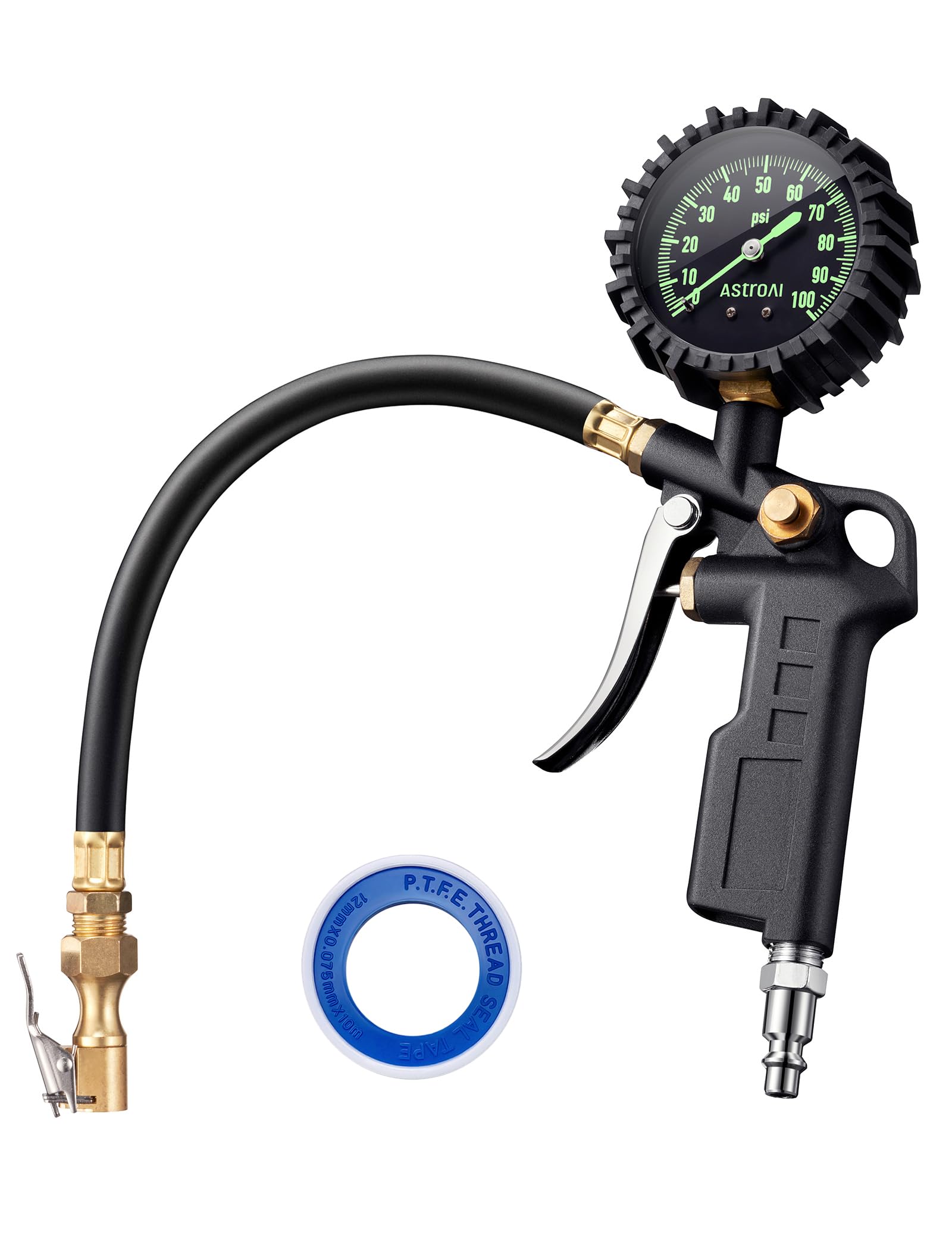 AstroAI Tire Pressure Gauge with Inflator, 100 PSI-ANSI B40.1 Accurate | Large 2