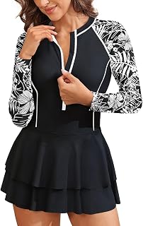 Daci レディース 長袖 ワンピース 水着 ラッシュガード ドレス ショート