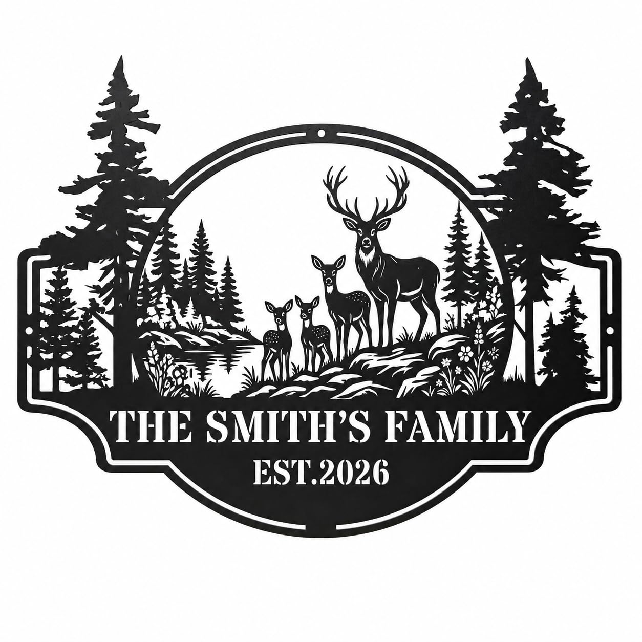 Personalized Deer Forest Metal Sign, Custom Hunting Cabin Wall Decor