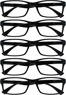 OPULIZE PEP Reading Glasses for Women Men, Large Rectangular Designer Frame with Spring Hinges, Scratch Resistant, Black +2.5 (Pack of 5)