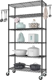 Folews 6-Tier Wire Shelving Unit with Wheels, Metal Rolling Storage Shelves