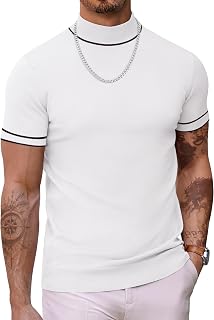 COOFANDY Men's Knitted T Shirt Turtleneck Short Sleeve Slim Fit Slim Fit Casual Elegant Style