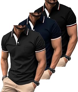 ZITY Polo Shirt for Men 3 Pack Short Sleeve Polo Shirt Golf Work Breathable Casual T-Shirt with Pocket Summer Three Pieces T Shirt for Vacation
