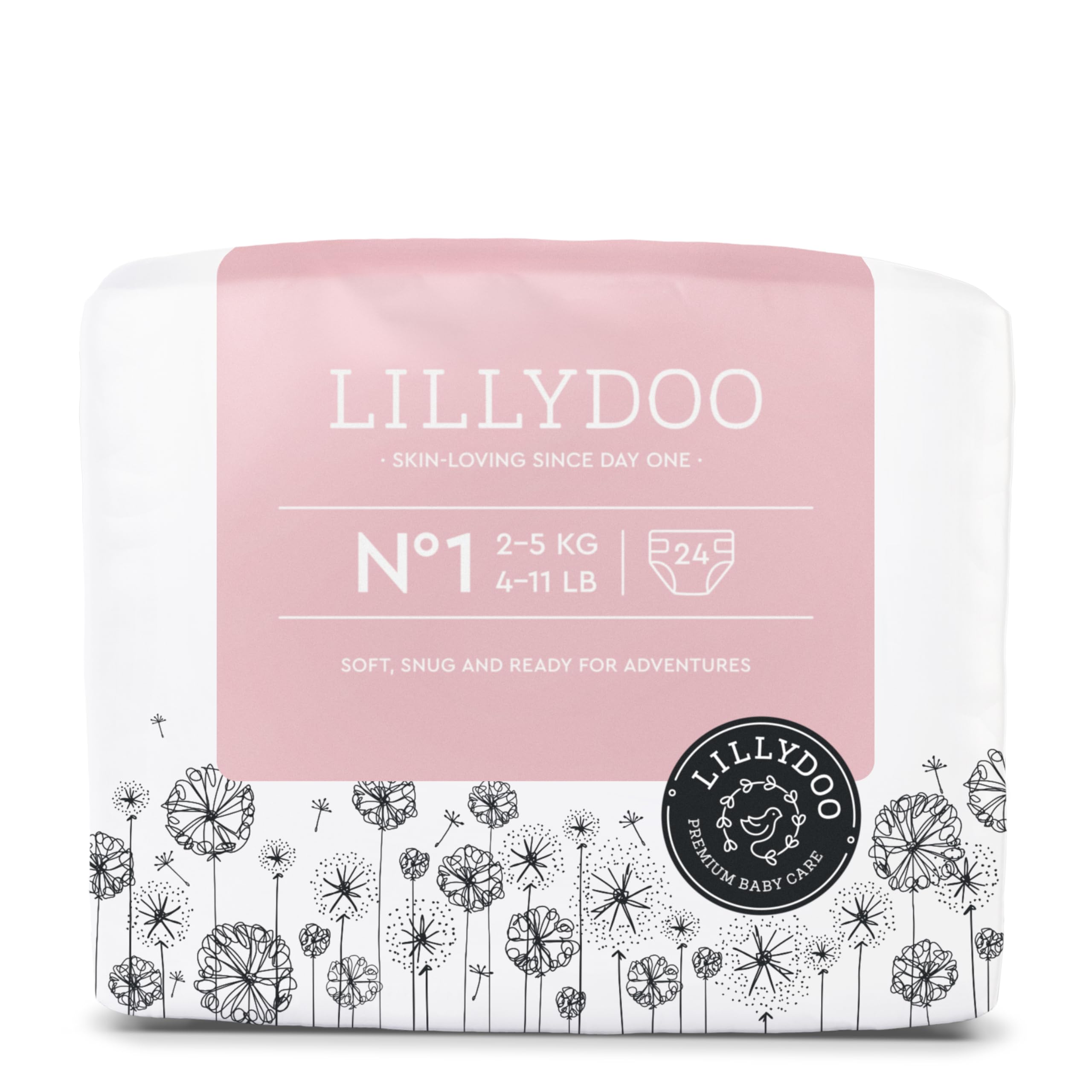 LILLYDOO Skin Friendly Nappies Size 1 (2+ kg) Pack of 24 | Safe leakage protecti