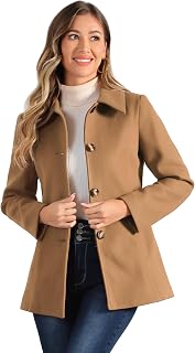 Allegra K Womens Work Office Winter Overcoat Single Breasted Pea Coat