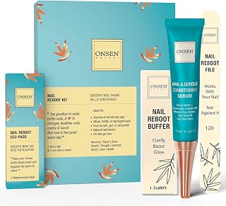 Onsen Secret Nail Care Kit - w/Cuticle Care Serum, Japanese Nail Buffer and Shine Kit - Strengthening & Shining - Spa-Quality Manicure - Organic Ingredients - Long-Lasting Shine - Easy & Safe - 1pk