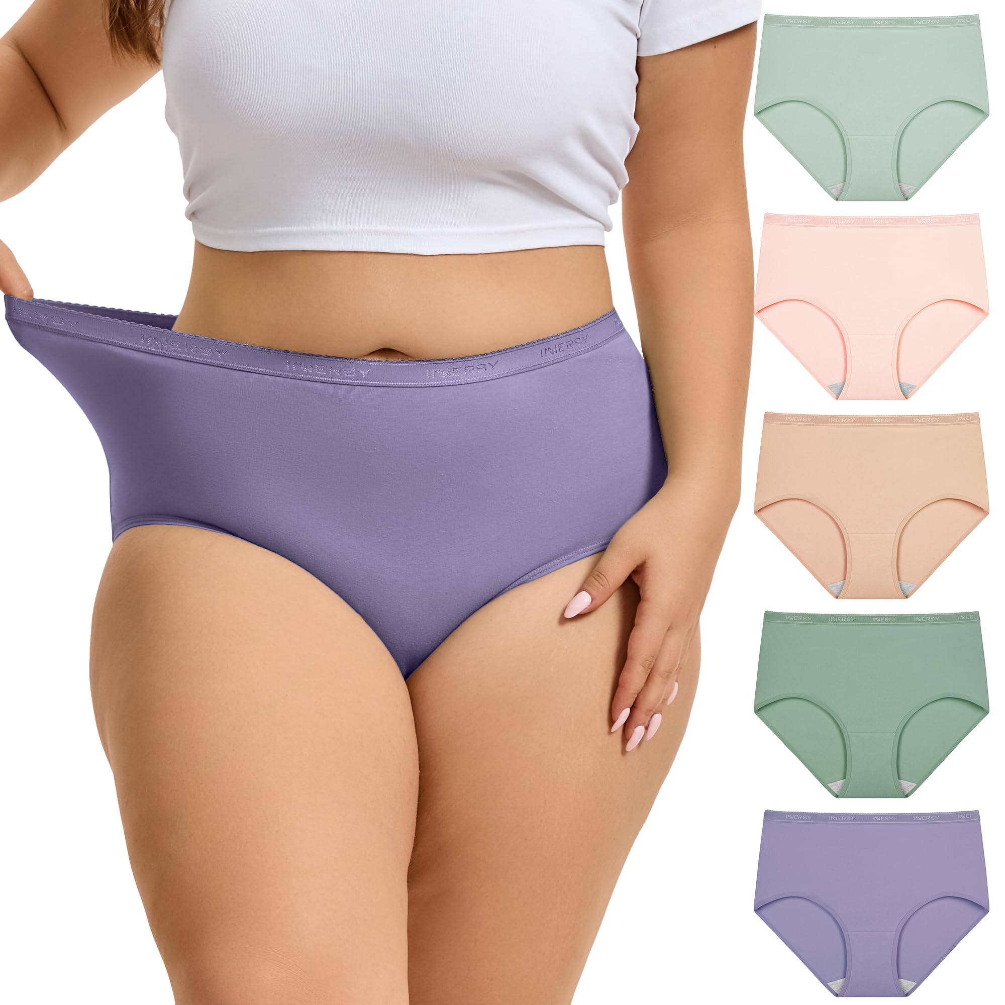 INNERSY Women's Plus Size XL-5XL Underwear Cotton Stretchy High Waisted Briefs 5