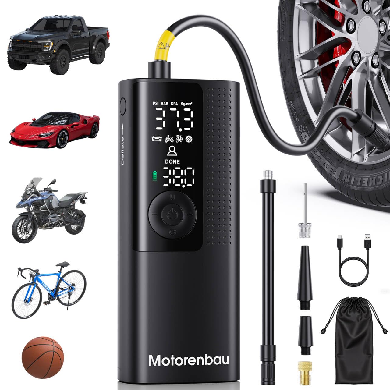 Tire Inflator Portable Air Compressor, 3X Faster Inflation | for Car Tires, Bike