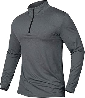 CARWORNIC Men's Long Sleeve Half Zip 1/4 Zip Top Lightweight Breathable Stand Collar