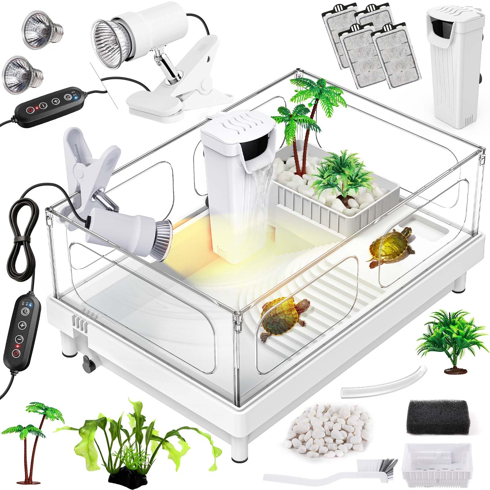 MoonOrange Small Turtle Tank Kit(Tank+Light+Filter), Acrylic Turtle Tank Starter