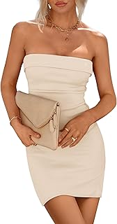 PRETTYGARDEN Abiti estivi da donna 2025 senza spalline senza spalline a costine in maglia aderente elegante elegante mini abito da spiaggia alla moda