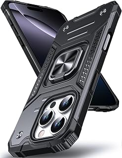 DASFOND for iPhone 16 Pro Case with Stand, Military Grade Full Body Protective Phone Case with 360° Rotatable Metal Ring Kickstand [Support Magnet Mount] Compatible with iPhone 16 Pro, Black