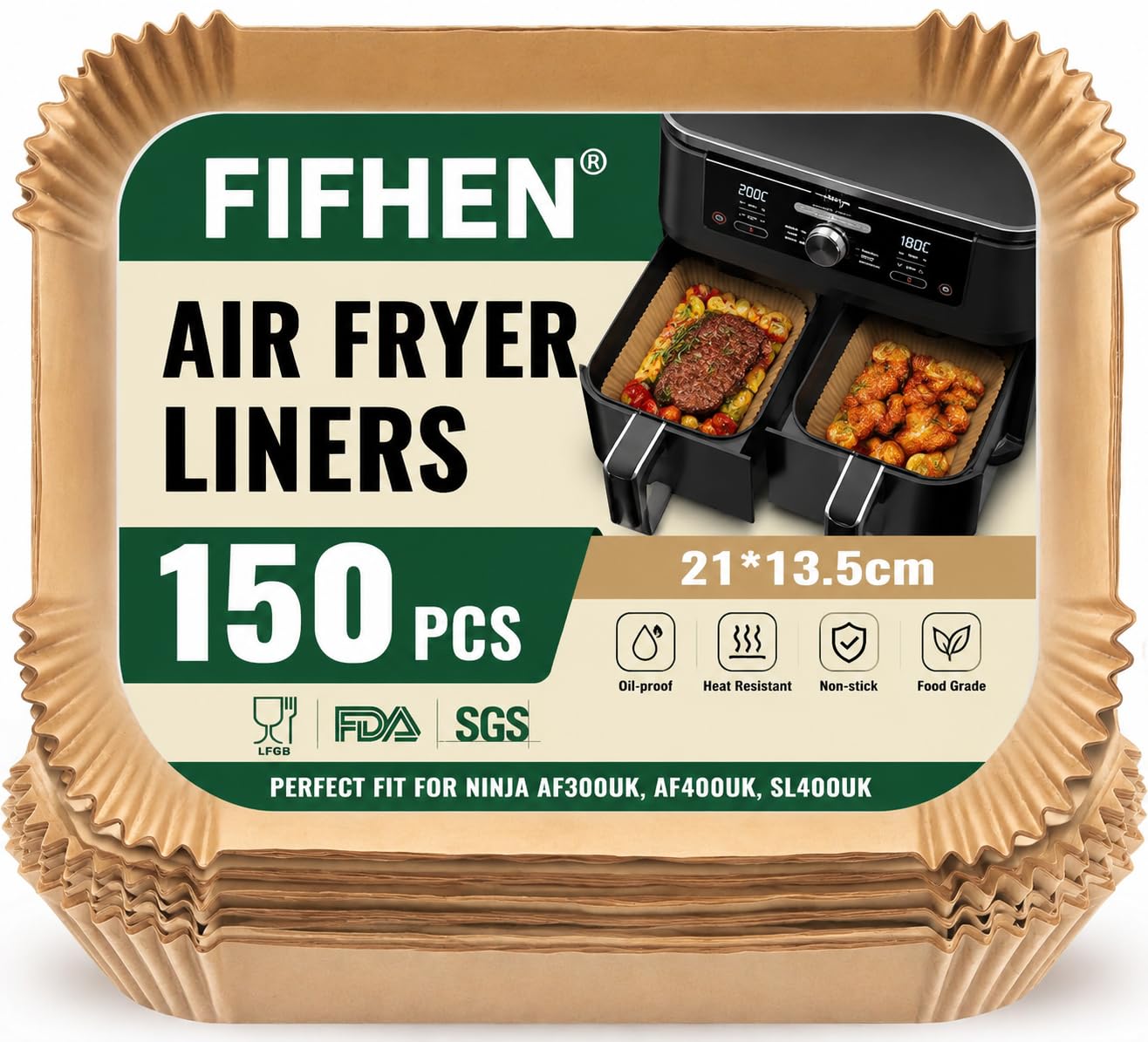 150PC Air Fryer Liners for Ninja Dual, FIFHEN Parchment Paper Air Fryer Liners D