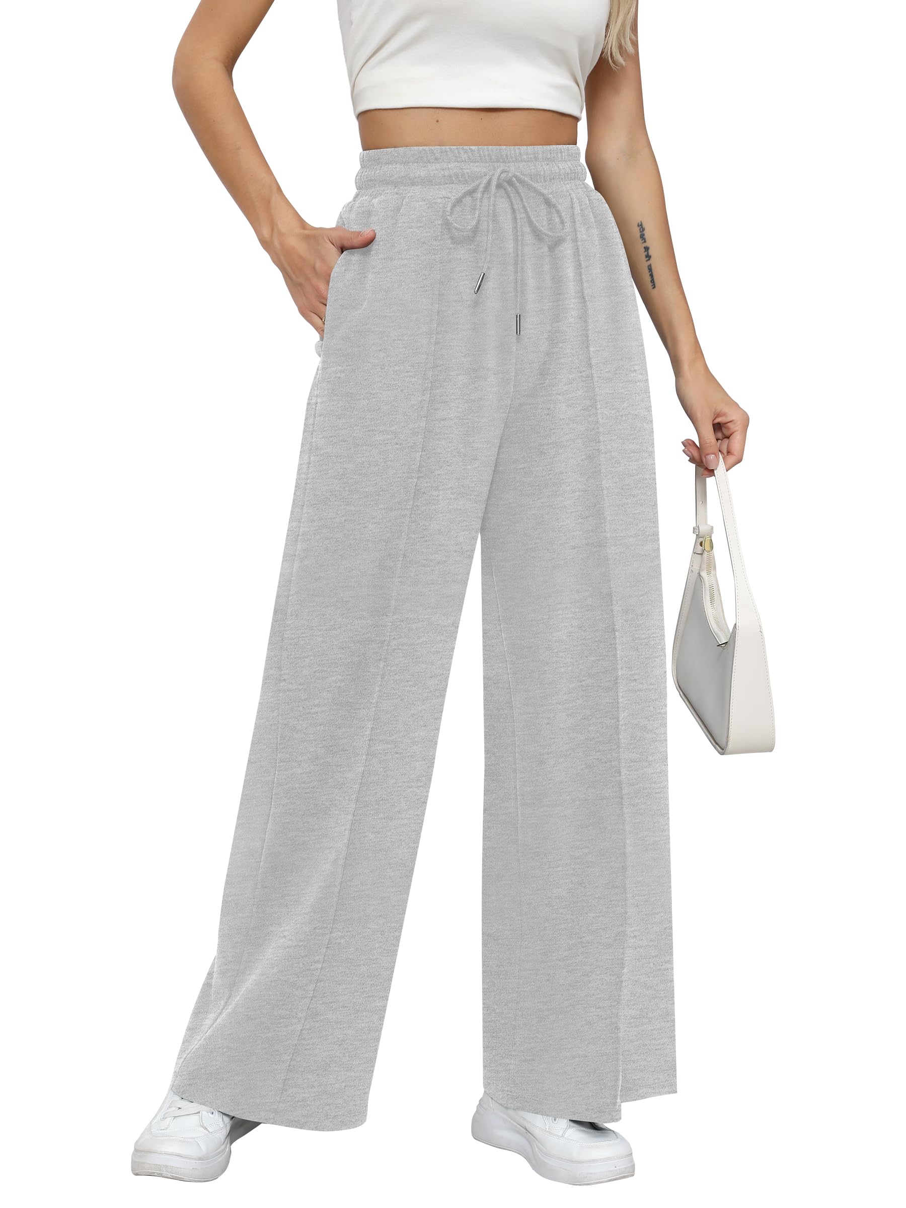 Missufe Women's Elastic High Waist Wide Leg Sweatpants Loose Casual Workout Loun