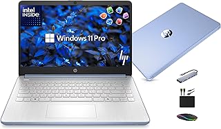 HP 14” Laptop Ultra-Portable Computer 2026 Student Business, MS Office, Copilot AI, Intel 4-Core CPU, 4GB RAM, 628GB Storage (128GB UFS+500GB Ext), Long Battery, MaxsolAccessory, Win 11 Pro, Sky Blue