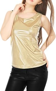 Allegra K Women's Shiny Party Club Cami Sparkly Metallic Tank Top
