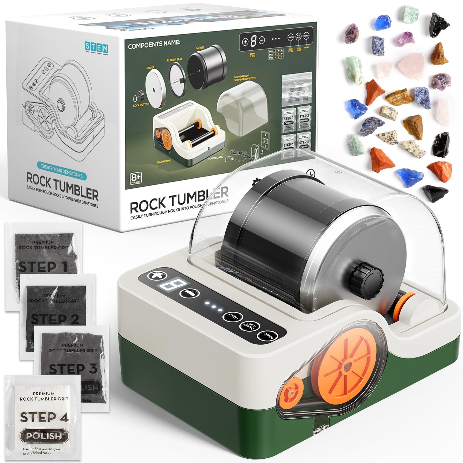 HopeRock Ultra Quiet Rock Tumbler for Adults, Kids 8+, STEM Science Kit | Noise 