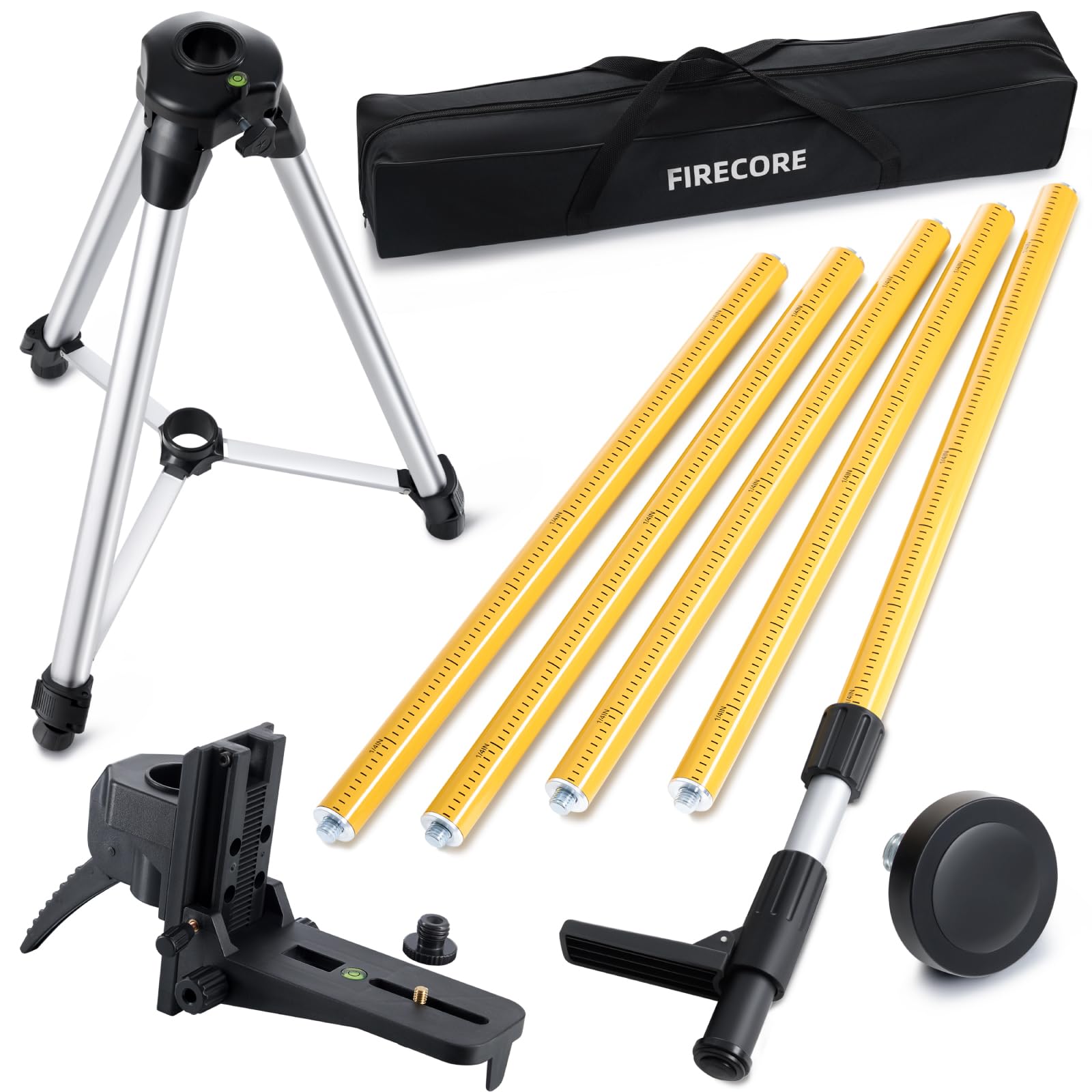 Firecore 12 Ft./3.7M Professional Laser Level Pole with Tripod and 1/4-Inch by 2