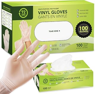 72 HRS Vinyl Gloves - 4 Mil Clear Disposable Gloves, Food Gants Jetables | Food Grade, Non Latex Gloves, Powder-free Vinyl Gants Jetables for Cooking, Food Prep & Household Cleaning