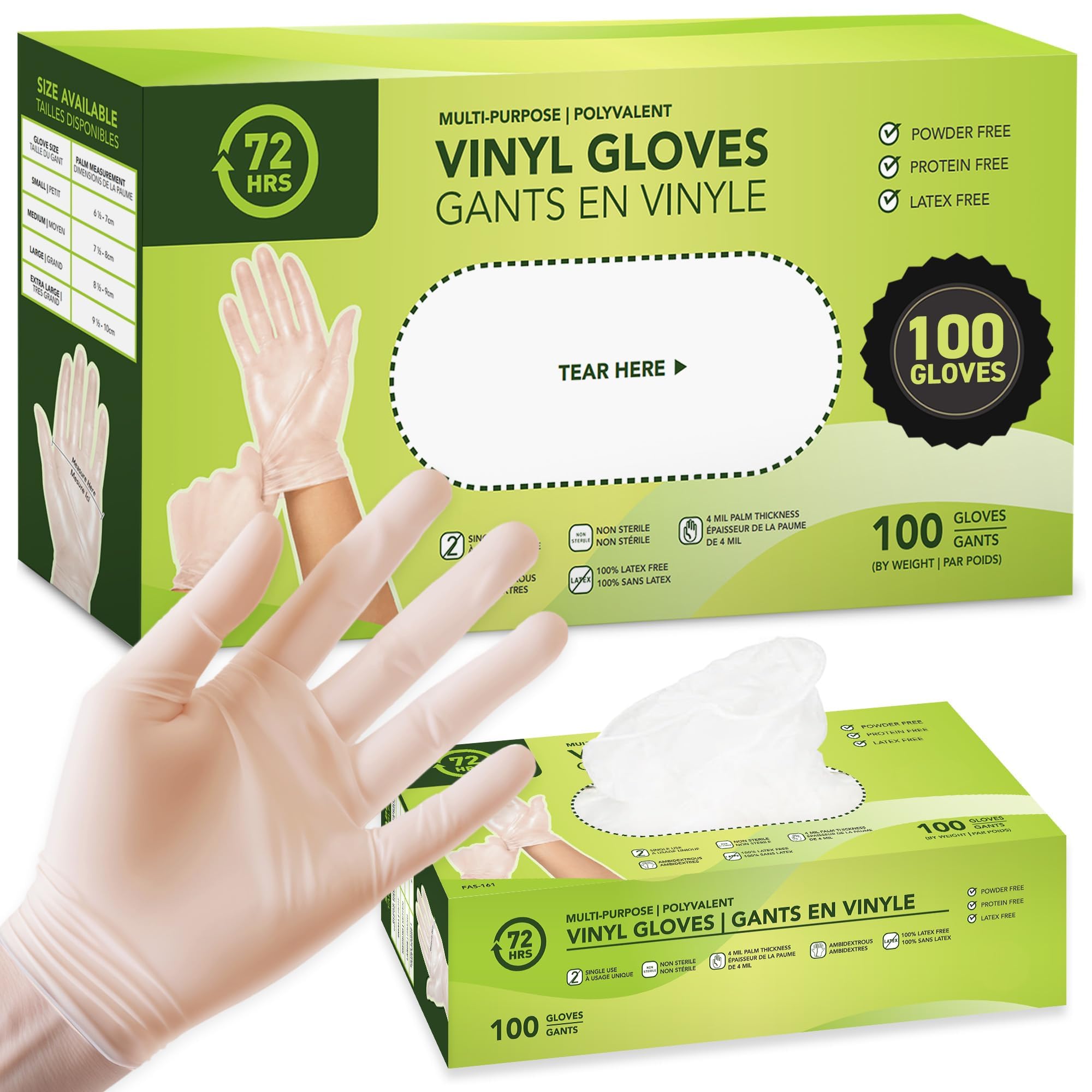 72 HRS Vinyl Gloves - 4 Mil Clear Disposable Gloves, Food Gants Jetables | Food 