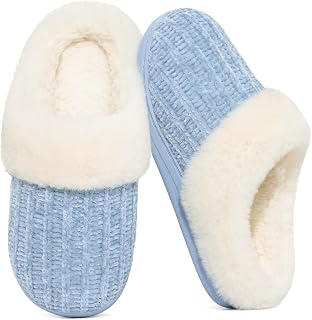 Evshine Women's Chenille Knit Fuzzy Slippers Memory Foam Warm House Shoes