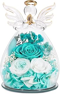 FIACO Gifts for Women Birthday Preserved Rose Forever Flower in Glass Angel Figurines Fresh Flowers for Delivery Prime for Mom Real Roses for Grandma Sister Wife Her from Daughter