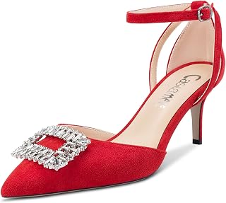 Castamere Women's High High Heel Pointed Toe Pumps Ankle Strap Diamond Crystal 6.5 CM Heels