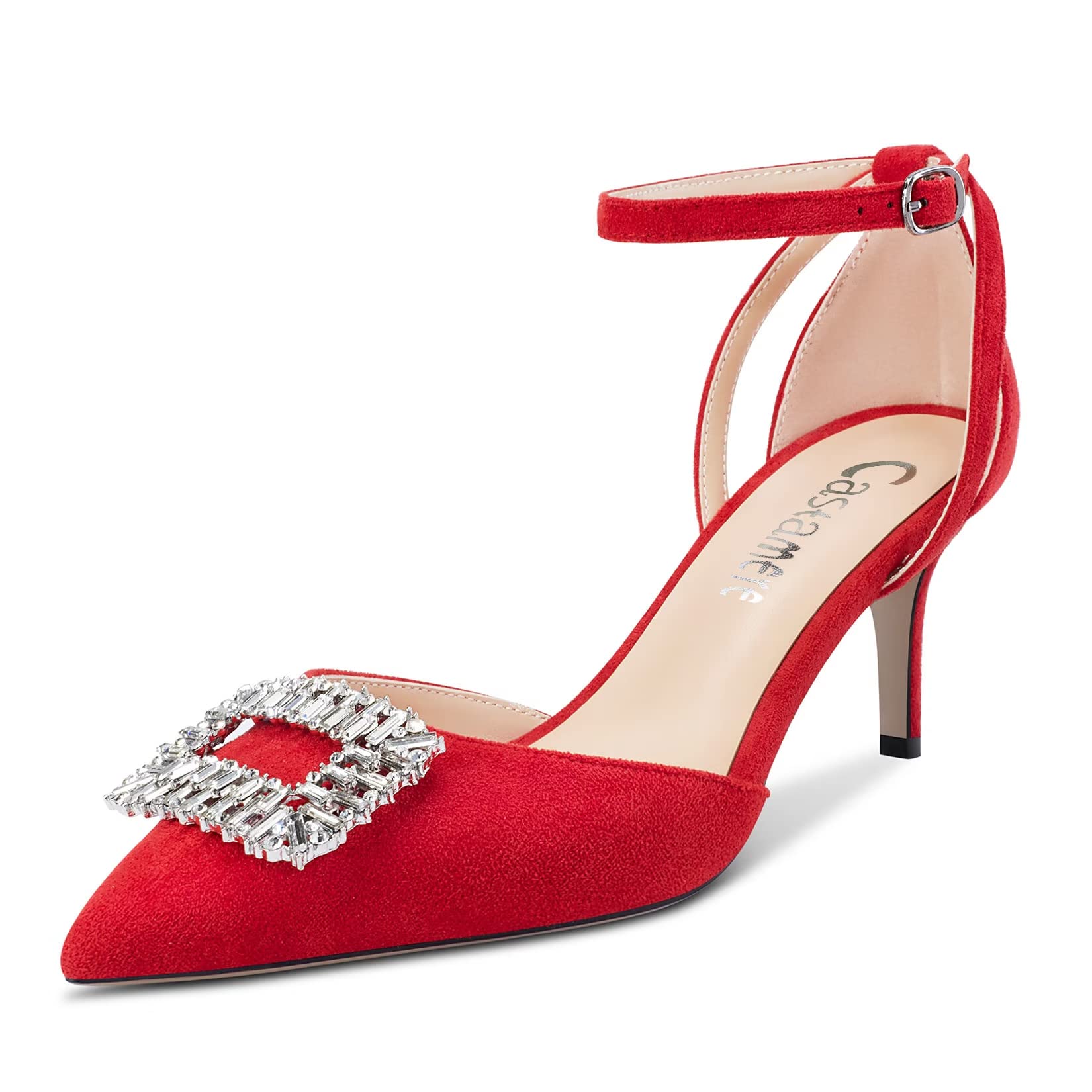Castamere Women's High High Heel Pointed Toe Pumps Ankle Strap Diamond Crystal 6