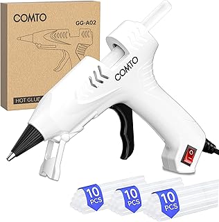 COMTO Mini Hot Glue Gun with 30 Glue Sticks, White | 20W Fast Heat-Up, Precision Glue Flow, Extra-Long 55" Cord, Protective Silicone Nozzle Cover, Safe On/Off Switch